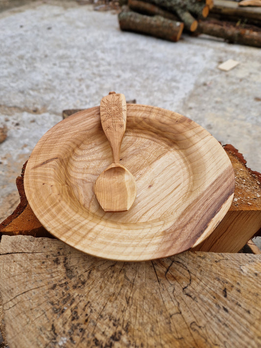Elm dish and cherry spoon